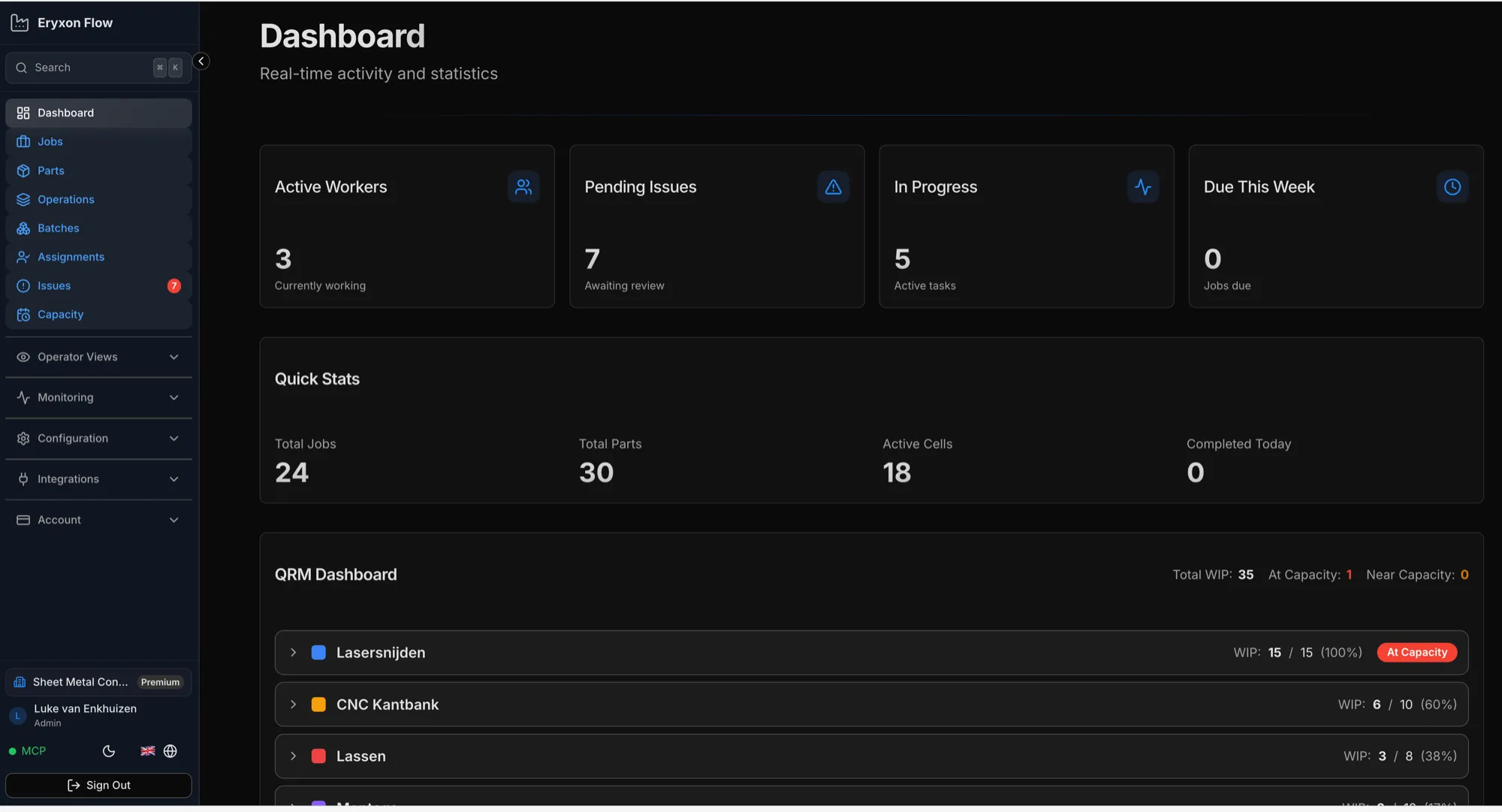 Eryxon Flow admin dashboard